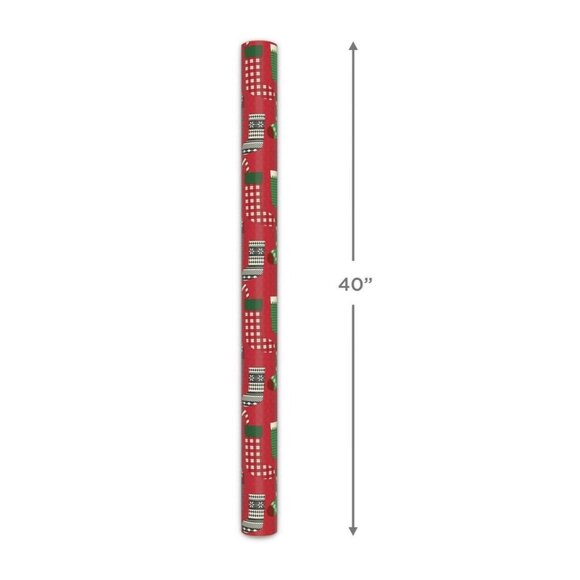 Hallmark Stockings on Red Jumbo Christmas Wrapping Paper 90 sq. ft. - Picture 4 of 5